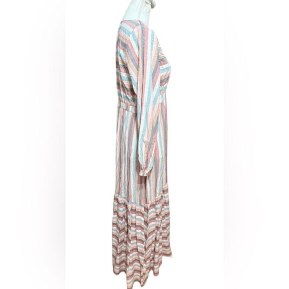 Anthropologie Self-Contrast Striped Neutral Beige Long Sleeve Maxi Dress Size M - Picture 3 of 6